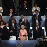 Britain's Queen Elizabeth II, center, during the opening ceremony of the 2012 Summer Olympic Games in London.
